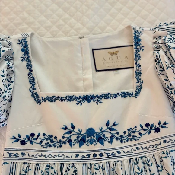 Agua by Agua Bendita Pistachio Beaded Blue Floral Dress Maxi Women's size Medium - Picture 9 of 16